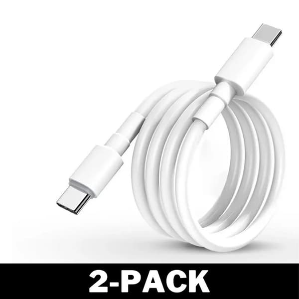 2M USB-C–USB-C 100 W pikalatauskaapeli Valkoinen 2-Pack