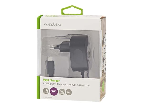 Nedis WCHAC300ABK - Strømadapter - 3 A (24 pin USB-C) - svart Sort