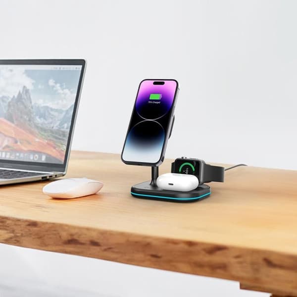 Tech-Protect 3-in-1 Trådlös Laddare Magsafe iPhone, Apple Watch, AirPods - Svart