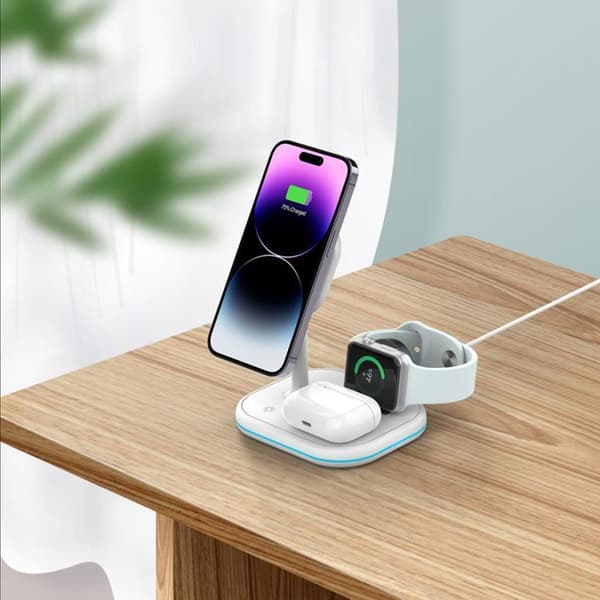Tech-Protect 3-in-1 Trådlös Laddare Magsafe iPhone, Apple Watch, AirPods - Vit