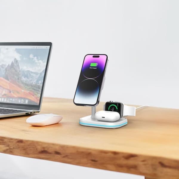 Tech-Protect 3-in-1 Trådlös Laddare Magsafe iPhone, Apple Watch, AirPods - Vit