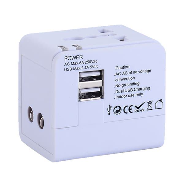 Internationell Universal Duel USB Reseadapter Väggadapter Vit Vit