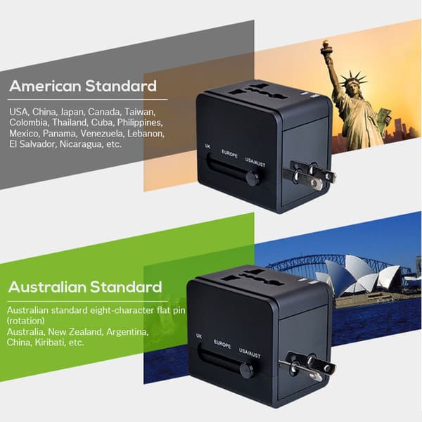 Internationell Universal Duel USB Reseadapter Väggadapter