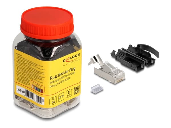 DeLOCK 66990, RJ45, Musta, Hopea, Polykarbonaatti (PC), Cat6a, SF/UTP (S-FTP), 15 mm