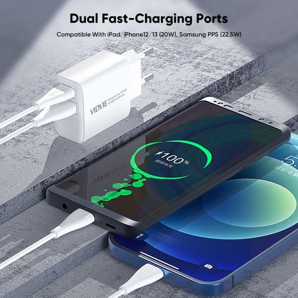 Komplett laddare -Adapter 2x & Lightning/USB-A kabel 1m