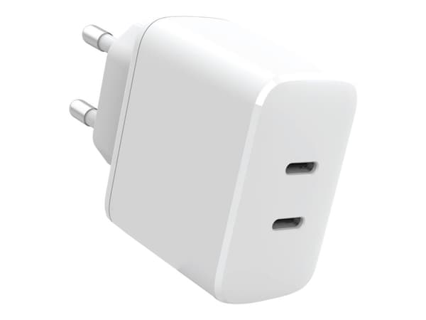 eSTUFF INFINITE - Strømadapter - 100% recycled plastic - 35 watt - 3 A - Apple Fast Charge, PD 3.0, QC 3.0 - 2 utgangskontakter (24 pin USB-C) - hvit Hvit