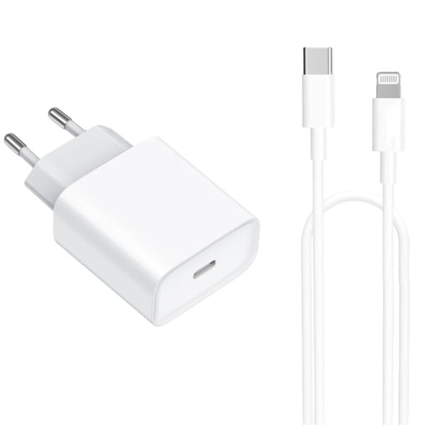 Vægoplader 20W + 2 Meter Kabel til iPhone / Samsung Pakke