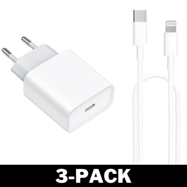Seinälaturi 20W + 2 metrin kaapeli iPhone / Samsung -paketti 3-Pack iPhone