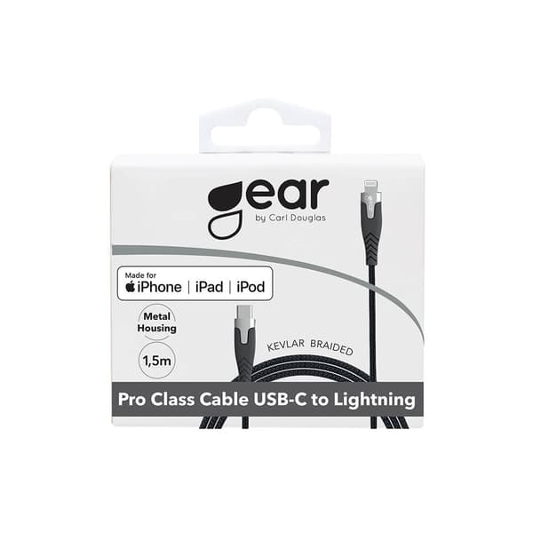 Gear Laddkabel PRO USB-C till Lightning C94 1.5m Svart Kevlarkabel med Metallkopplingar