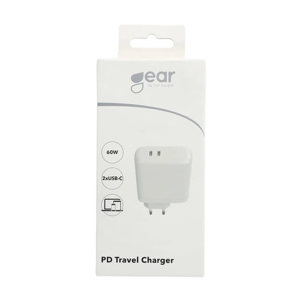 Gear Oplader 220V 2xUSB-C PD 60W Hvid