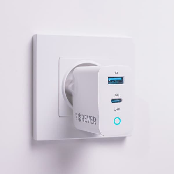 Forever GaN TC-06-65AC PD QC vegglader 1x USB-C 1x USB 65W