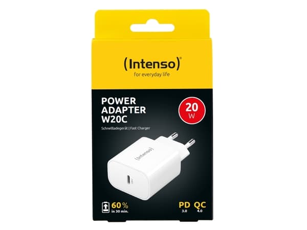 Intenso W20C - Strömadapter - 20 Watt - 3 A - PD 3.0, QC 4.0, PD/PPS (24 pin USB-C) - vit