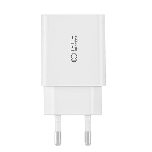 Tech-Protect 2-Port Nätverk Laddare Med USB-C Kabel - Vit