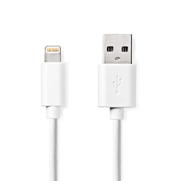 Nedis Lightning Kabel | USB 2.0 | Apple Lightning 8-Pinners | USB-A Han | 480 Mbps | Nikkel belagt | 2.00 m | Rund | PVC | Hvit | Label