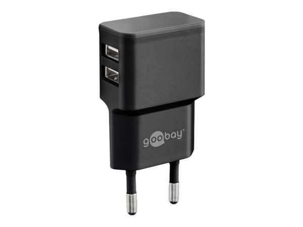 goobay Dual Micro USB charger set - Strömadapter - 12 Watt - 2.4 A - 2 utdatakontakter (USB) - på kabel: Micro-USB - svart