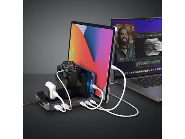 Lindy 160W 6 portin USB-latausasema Jopa 6 älypuhelimen, tabletin ja/tai kannettavan tietokoneen tai Macbookin lataamiseen samanaikaisesti (73436)
