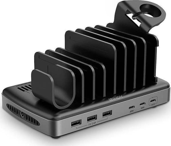 Lindy 160W 6 portin USB-latausasema Jopa 6 älypuhelimen, tabletin ja/tai kannettavan tietokoneen tai Macbookin lataamiseen samanaikaisesti (73436)