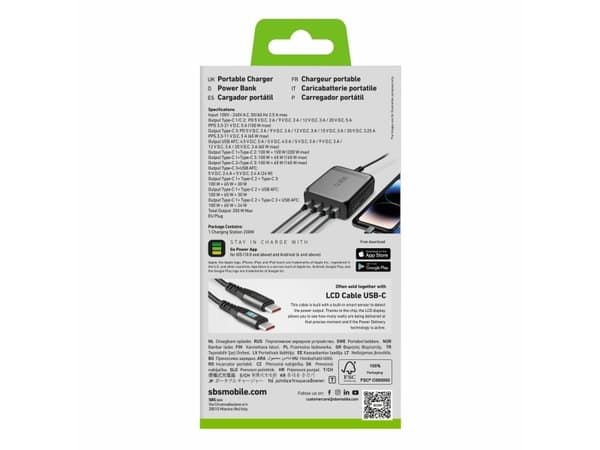 SBS TECHGSTUSB3C200W, Innendørs, AC, Sort