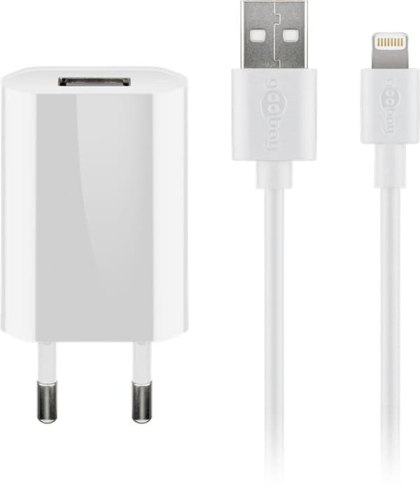 Goobay Apple Lightning laddningssats (5 W) Strömförsörjning med Apple Lightning-kabel 1 m (vit) Hvid