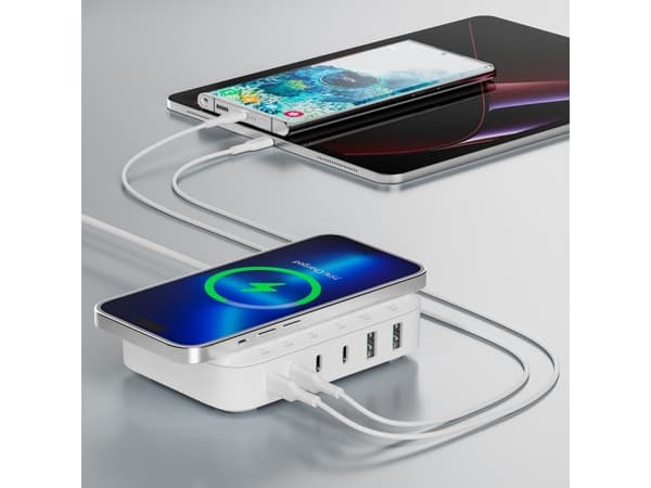 4smarts - Ladestasjon - 7 i 1 - 100 watt - 5 A - PD 3.0, QC 3.0, AFC, HiSilicon Fast Charging, PD/PPS - 6 utgangskontakter (USB, 24 pin USB-C)