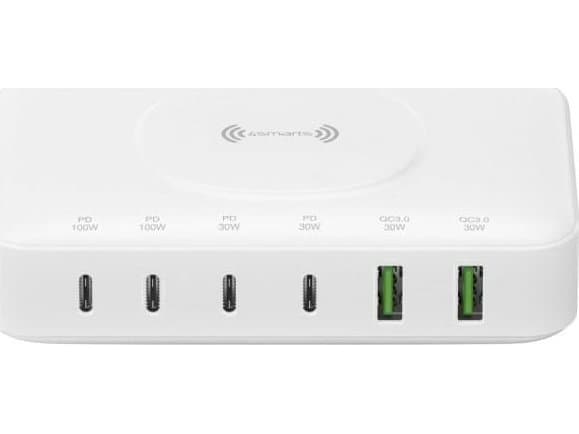 4smarts - Ladestasjon - 7 i 1 - 100 watt - 5 A - PD 3.0, QC 3.0, AFC, HiSilicon Fast Charging, PD/PPS - 6 utgangskontakter (USB, 24 pin USB-C)