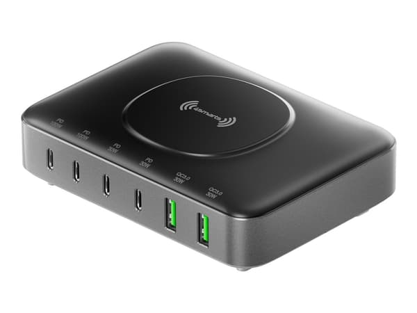 4smarts - Ladestasjon - 7 i 1 - 100 watt - 5 A - PD 3.0, QC 3.0, AFC, HiSilicon Fast Charging, PD/PPS - 6 utgangskontakter (USB, 24 pin USB-C) - grås