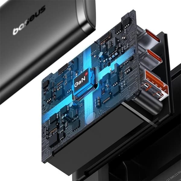 Baseus GaN Väggladdare 2x USB-C Till USB-A 65W Cube Pro - Svart