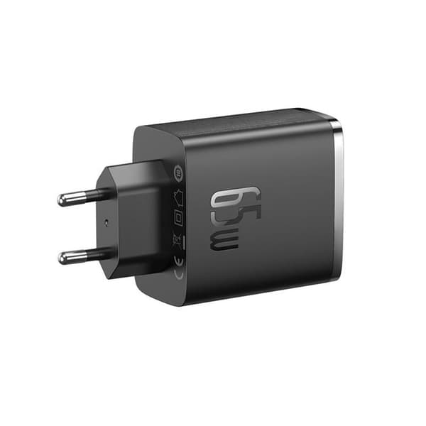 Baseus GaN Väggladdare 2x USB-C Till USB-A 65W Cube Pro - Svart