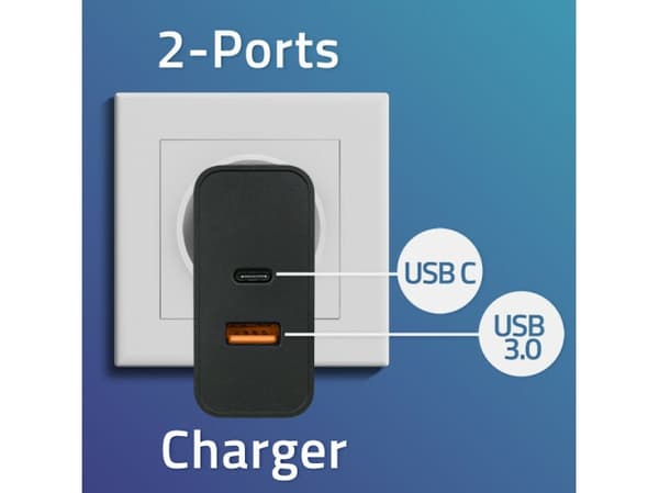 Qoltec - Strømadapter - super quick, 5-20V, 1.5A - 65 watt - 3.25 A - PD - 2 utgangskontakter (24 pin USB-C, USB) - svart
