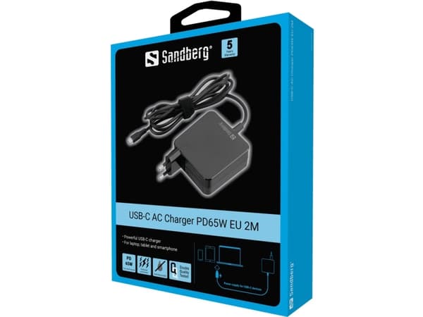 Sandberg - Strömadapter - 2m - 65 Watt - 3.25 A - PD (24 pin USB-C) - Europa