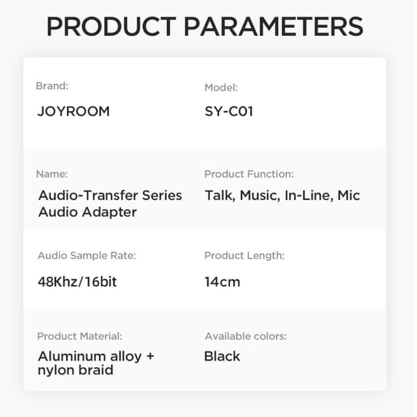 Joyroom Adapter Audio Transfer Series USB-C to 3.5mm