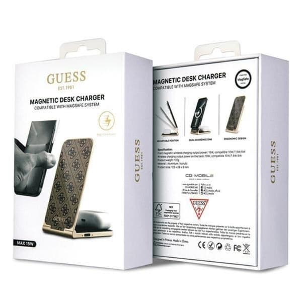 Guess 2-in-1 Trådlös Laddare Magsafe Induktionsladdare - Brun