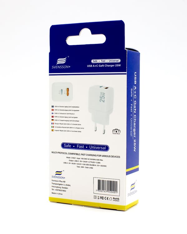 Svensson+ USB A+C GaN Universal Fast Charger 25W