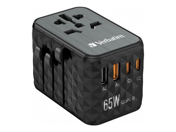 Verbatim UTA-05 - Strømadapter - GaN III, universal - 65 watt - 5 A - PD 3.0, QC 4.0+, QC 3.0, Fast Charge, Super Charge, Apple Fast Charge, PD/PPS,