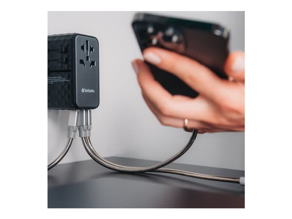 Verbatim UTA-06 - Strømadapter - GaN III, universal - 100 watt - 5 A - PD 3.0, QC 4.0+, QC 3.0, Fast Charge, Super Charge, Apple Fast Charge, PD/PPS,