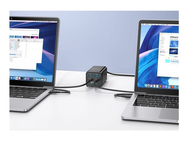eSTUFF - Strömadapter - GaN - 65 Watt - PD 3.0, QC 3.0, QC 4.0+, Apple 2.4A, PD/PPS - 4 utdatakontakter (2 x USB-C, 2 x 9-stifts USB typ A) - svart -
