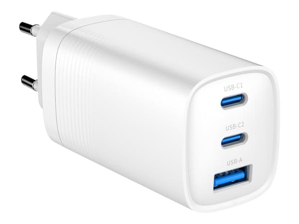 Gembird TA-UC-PDQC65-01-W 3-port 65 W GaN USB PowerDelivery snabbladdare, vit