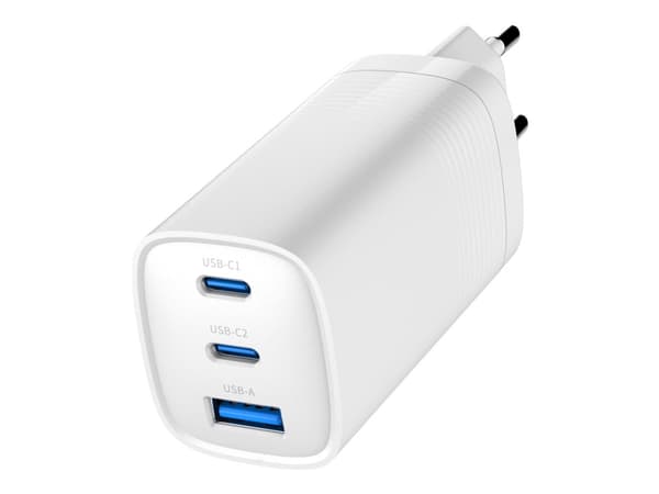 Gembird TA-UC-PDQC65-01-W 3-port 65 W GaN USB PowerDelivery snabbladdare, vit