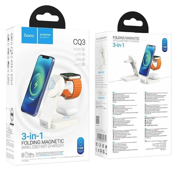 HOCO 3-in-1 Trådlös laddare iPhone - Apple Watch - Airpods - Vit
