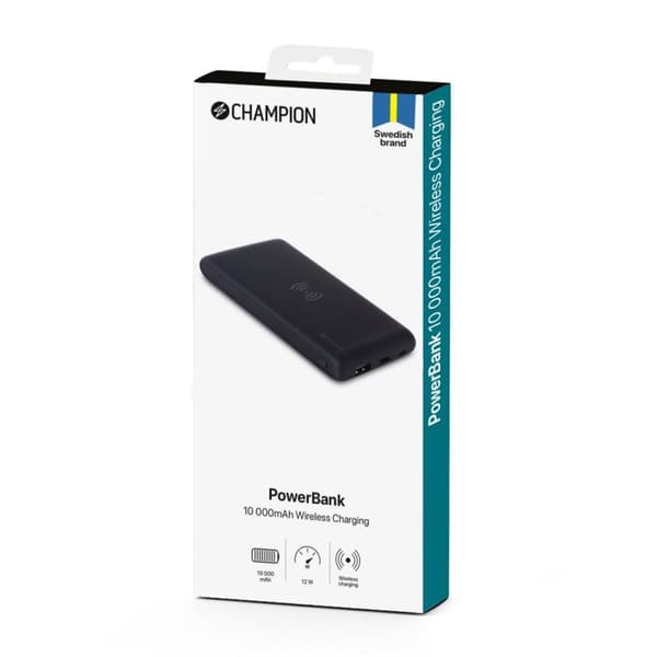 Champion Powerbank Langaton Laturi 10 000 mAh 12W Svart