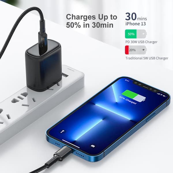 KUULAA USB-C till Lightning PD 30W Nylonkabel 1m