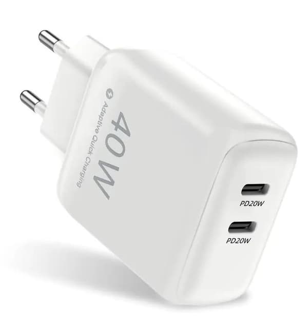 SiGN Dual USB-C PD Väggladdare 40W - Vit