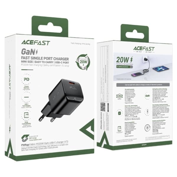 Acefast Väggladdare USB-C 20W GaN - Svart