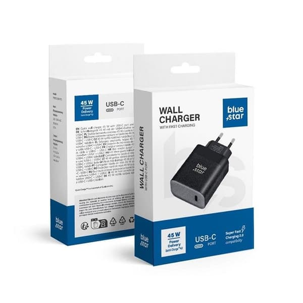 Blue Star Supersnabb laddare 45W med USB C-uttag 3A med PD och QC 4.0