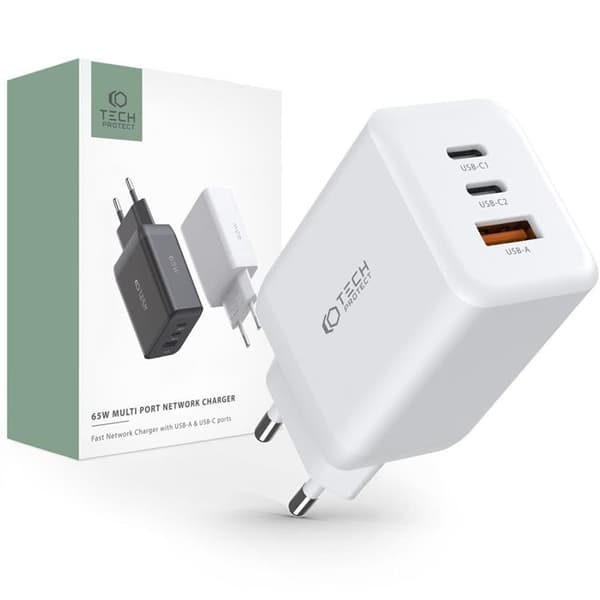 Tech-Protect 3-Port Väggladdare 30W - Vit