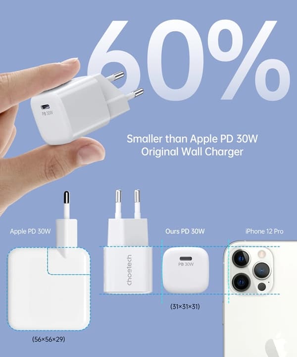 Choetech Väggladdare 30W GaN USB-C - Vit