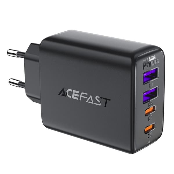 Acefast A61 PD 45W GaN Väggladdare 2 x USB-A + 2 x USB-C - Svart