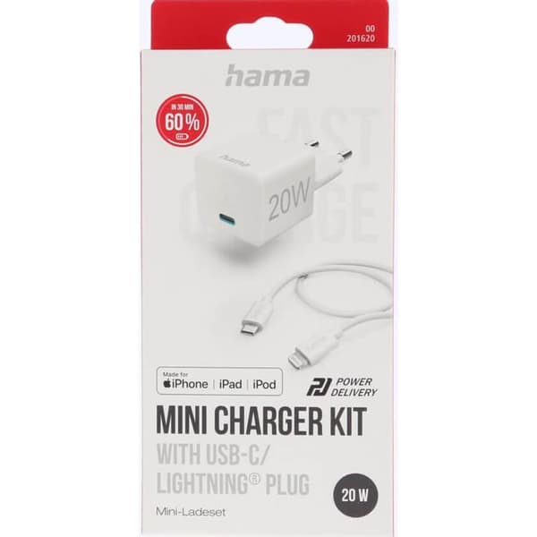Hama Snabb Väggladdare USB-C 220V USB-C/Lightning Kabel 1m