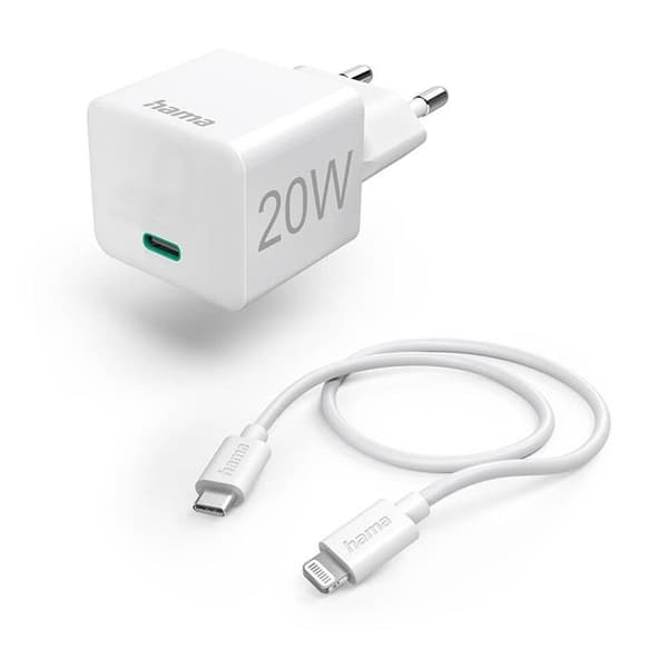 Hama Snabb Väggladdare USB-C 220V USB-C/Lightning Kabel 1m Vit