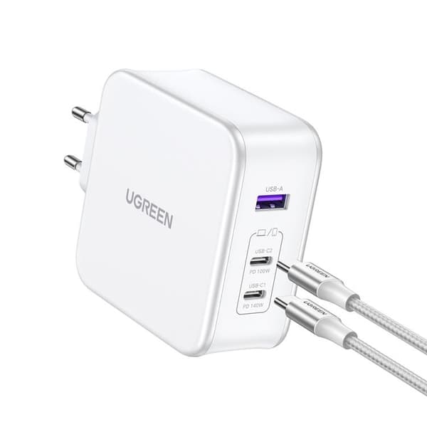 Ugreen Väggladdare 2x USB-C/USB-A 140W USB-C Kabel 1.5m - Vit